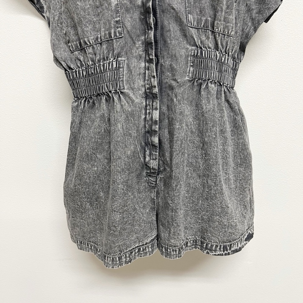 Elan Womens Gray Wash Teddie Short Sleeve Button Up Short Romper Size S - Picture 5 of 8